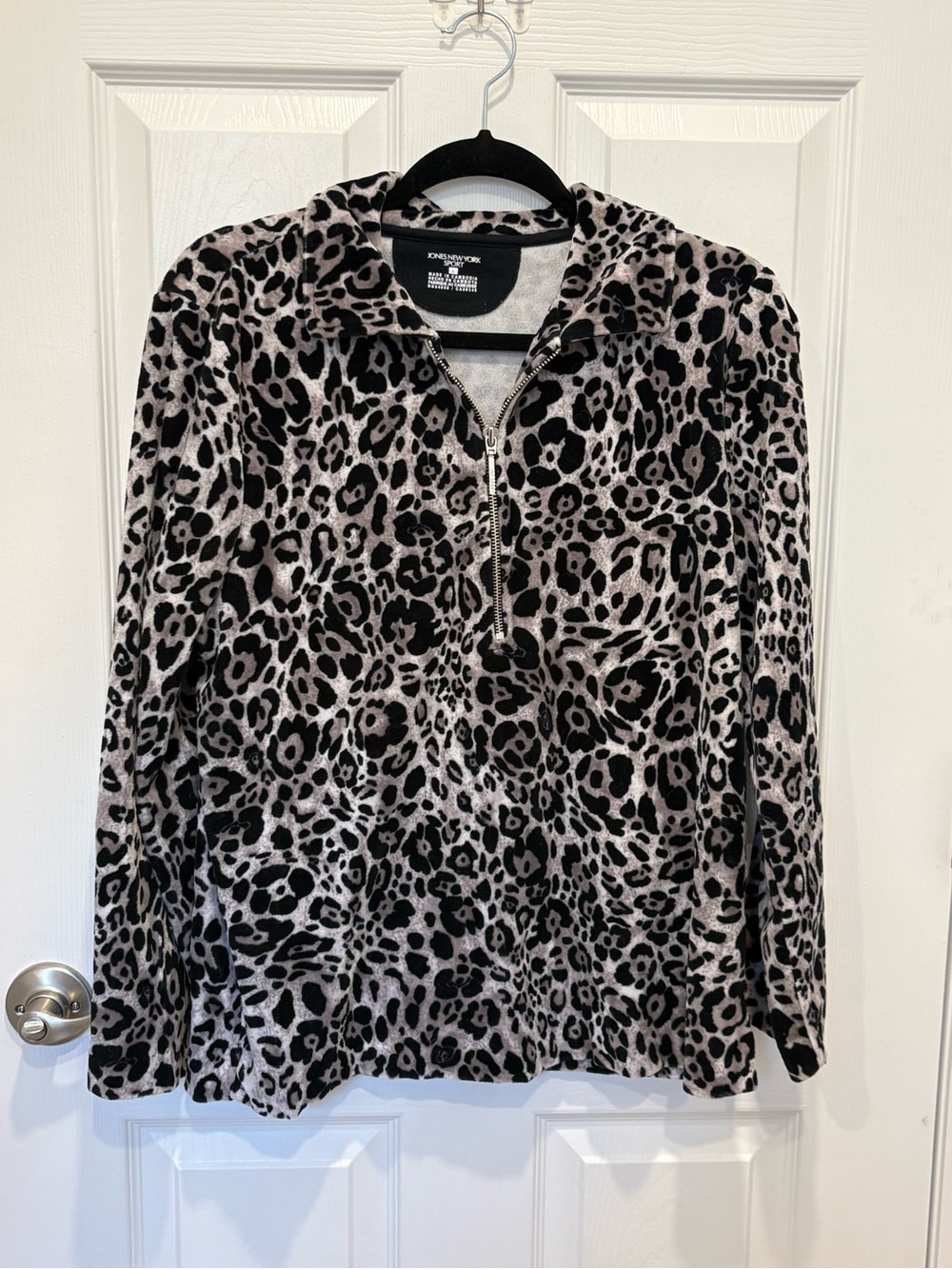 Jones New York Black Leopard Print Quarter-Zip Top #1078
